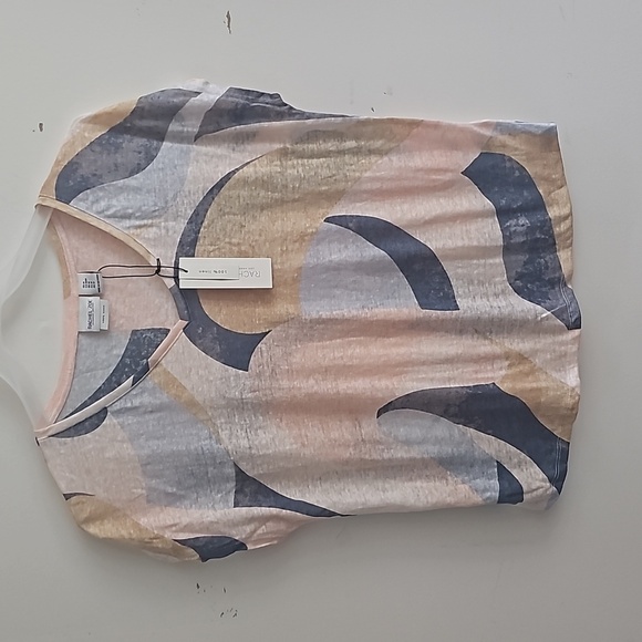 Rachel Zoe Tops - Rachel Zoe Womens 100% Linen Top Multi Color Short Sleeve Artsy Casual S-M